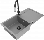 Granitinė virtuvinė plautuvė Mexen Leo su mai&scaron;ytuvu ir sifonu, Pilkas+Juodas