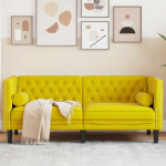 Dvivietė chesterfield sofa su pagalvėlėmis, geltona, aksomas