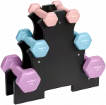 Hantelki żeliwne winylowe HEX komplektas 7kg ze stojakiem (2x0.5kg+2x1kg+2x2kg), REBEL ACTIVE