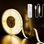 PAUTIX 2 m USB COB LED juosta, 5 V, &scaron;iltai balta (3000 K), su RF pulteliu, DE-RM-USB-WW3205V-COB-2M