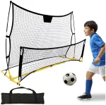 Treniruočių futbolo vartai 2in1, tvirti, tikslūs, lengvas surinkimas, juodi/geltoni, mini futbolo vartai, ne&scaron;iojami