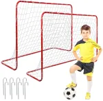 Dveji futbolo vartai vaikams, raudoni, plieniniai, sodo, 122x183x61 cm, futbolo varteliai, lauko žaidimams, treniruotėms