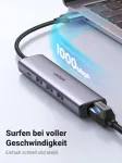 Ugreen usb &scaron;akotuvas ethernet adapteris gigabitinis lan adapteris su 3 usb 3.0 prievadais 1000 mbps usb tinklo adapteris su aliuminio korpusu, pintas kabelis plug & play windows 11/10/8, mac os