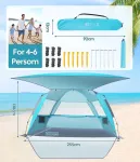 Dewur Paplūdimio Pavėsinė 3-4 Asmenims, Automati&scaron;kai I&scaron;&scaron;okanti Paplūdimio Palapinė su Stogeliu, Upf 50+, Apsauga Nuo Uv Saulės, Atspari Vandeniui, &Scaron;eimoms, Paplūdimiui, Kempingui, Sodui, Mėlyna