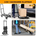 2-in-1 sulankstomas vežimėlis su sulankstoma dėže, transportavimo vežimėlis su reguliuojama rankena ir 2 elastinėmis virvėmis, vežimėlio maks. 75 kg, platforminio vežimėlio maks. 150 kg, lengvas, bet tvirtas
