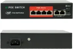 &Scaron;akotuvas POE komutatorius PNI SWPOE42, 4 POE 100 Mbps prievadai ir 2 UP Link 100 Mbps prievadai, 65W, AI Extend funkcija iki 250m, 4kV apsauga nuo žaibo