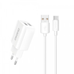 Įkroviklis Dudao (A2EU) + type-C kabelis (2xUSB 5V 2.4A) baltas
