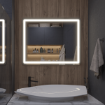Mirrorsled Skaidrus veidrodis su LED priekiniu ap&scaron;vietimu 1000x700 (apvalinti kampai, 30mm) + mygtuku