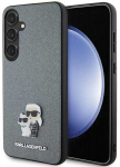Samsung Galaxy S24 Plus Karl Lagerfeld dėklas Saffiano Karl & Choupette Metal Pin (KLHCS24MPSAKCMPG) pilkos spalvos