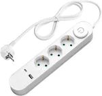 Ilgintuvas, 3-vietis, su jungikliu ir USB, 1,5m