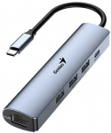 USB (3.0) hub 4-port, UH-545, pilka, Genius, 3x USB 3.0, 1x RJ45