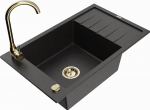 Granitinė virtuvinė plautuvė Mexen Elias su mai&scaron;ytuvu ir sifonu, Metallic juodas/sidabrinis+Gold