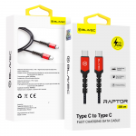 Blavec kabelis Raptor braided – Type C į Type C – PD 60W 3A 3 metras (CRA-CC3BR30) juodos spalvos-raudonos spalvos