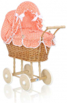 My Sweet Baby Lėlės pintas vežimėlis su persikine patalyne &ndash; natūralus