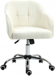HOMCOM Namų biuro kėdė, ergonomi&scaron;ka ra&scaron;omojo stalo kėdė, sukiojama kėdė, reguliuojamo auk&scaron;čio biuro kėdė su siūbavimo funkcija, teddy aksomo i&scaron;vaizdos, kosmetikos kėdė miegamajam, darbo kambariui, kreminės baltos spalvos