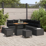 Lauko baldų komplektas Sodo Sofų Rinkinys su pagalve 8 pcs Juoda Poli ratanas