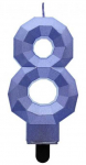 Blue &bdquo;Number Diamond Metallic Mėlyna&ldquo; žvakė &bdquo;Number 8&ldquo;, torto formos žvakė