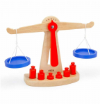Viga Toys Medinė parduotuvės svarstyklė | Su 6 svoriais