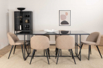 Venture Design Valgomojo stalas ir kėdžių komplektas Leif 200x90x74 cm Juodas Smėlio spalvos Stiklas Metalas Audinys