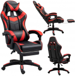 Pelė LEAN Swivel Office Gaming Chair with Footrest and Cushions, Juodas and Raudona