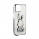 iLike Apple iPhone 15 Pro Silikoninis dėklas Print Desire Rabbit Sidabrinis