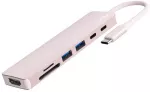 HUB USB Jcpal Linx USB-C 7in1 - USB-C adapteris (2 x USB-A 3.0 / USB-C 3.1 / HDMI 60Hz / micro/SD kortelių skaitytuvas / PD 100W) rožinė (JCP6363)