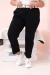 Moteri&scaron;kos Plus Size kelnės su diržu, juodos spalvos