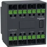 Schneider TeSys Deca pagalbinių kontaktų blokas 2NO+2NC, montavimas priekyje, snap-in gnybtai (LADN22A)