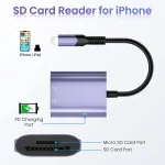 Atminties kortelė Sd kortelių skaitytuvas, skirtas iphone, 3 viename adapteris su dvigubu kortelių lizdu atminties kortelių skaitytuvas kortelių adapteris su pd prievadu, micro sd kortelių kameros kortelių skaitytuvo adapteris su tf/sd, skirtas iphon ...