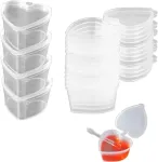 50 skaidrių mini plastikinių puodelių rinkinys, &scaron;irdelės formos mini plastikiniai puodeliai su dangteliu, &scaron;irdelės formos gleivių laikymo indelis, skirtas užkandžiams, ingredientams laikyti (&scaron;irdelės forma)
