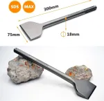 Ranseners Sds-max plytelių kaltų rinkinys i&scaron; 2 dalių, platus kastuvo formos kaltas 300 x 75 mm, pagamintas i&scaron; itin grūdinto plieno
