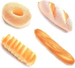 Yanru 4 vnt. netikros duonos, duonos dekoracija, imitacinė duona, bagetė, spurgos, imitacinis ornamentas, dekoracija kepyklai, parduotuvės vitrinai, namų vakarėliui, rekvizitai nuotraukoms (1)