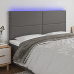Galvūgalis su LED, pilkas, 200x5x118/128cm, dirbtinė oda