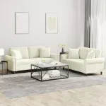 Sofa Sofos komplektas su pagalvėmis, 2 dalių, kreminis, aksomas