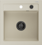 Granitinė virtuvinė plautuvė Mexen Vito su sifonu, rusvai gelsvas+Juodas, 520 x 490 mm