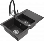 Granitinė virtuvinė plautuvė Mexen Gaspar su mai&scaron;ytuvu ir sifonu, Juodas granite+Juodas/Chrome