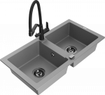 Granitinė virtuvinė plautuvė Mexen Mario su mai&scaron;ytuvu ir sifonu, Pilkas+Juodas