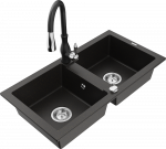 Gold Granitinė virtuvinė plautuvė Mexen Mario su mai&scaron;ytuvu ir sifonu, Metallic juodas/auksinis+Juodas