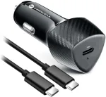 Car charger Forcell F-Energy Carbon USB C QC3.0 PD 3A 20W + cable USB C to USB C CC50-1C juodas