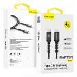 Blavec kabelis Raptor braided - Type C į Lightning - PD 20W 2,4A 0,25 metras (CRA-CL24BG025) juodos spalvos-pilkos spalvos
