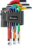 &Scaron;e&scaron;iakampių raktų su rutuline galvute rinkinys Bradas HX 1,5-10 mm, multicolour / short, 9 vnt.