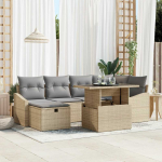 Lauko baldų komplektas Sodo Sofų Rinkinys su pagalve 7 pcs Smėlio Poli ratanas