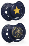 LOVI 22/893 Dinaminis silikoninis čiulptukas 3-6m 2 vnt Stardust mėlynas