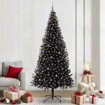 Kalėdų eglutė su 300 LED s stovu Juoda 240 cm PVC