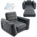 Intex Vienvietė pripučiama kėdė, patogus gultas su puodelio laikikliu, pilka PVC kėdė, skirta naudoti patalpose, sulankstoma pripučiama sofa