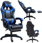 Pelė LEAN Swivel Office Gaming Chair with Footrest and Cushion, Juodas and Mėlyna