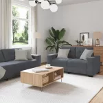 Sofa Dviejų dalių sofos komplektas su pagalvėlėmis, tamsiai pilkas, aksomas