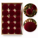 Eu Sandelis 15 bordo spalvos, aksominių kalėdinių eglutės žaisliukų rinkinys, 7cm BSN84