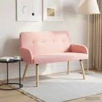 Dvivietė sofa su medžio masyvo kojelėmis Rožinė Boucl&eacute;