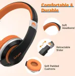 Rockpapa I20 ausinės vaikams į mokyklą su laidu mergaitėms ir berniukams, Hd mikrofonas, sulankstomos, 3.5 mm ausinių lizdas mobiliesiems telefonams, plan&scaron;etiniams kompiuteriams, Pc, juodos ir oranžinės spalvos